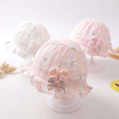 Spring and Summer Newborn Baby Hat Cute Rabbit Bow Thin Windproof Fisherman Hat Cotton Men and Women Baby Hat Breathable Sun Hat