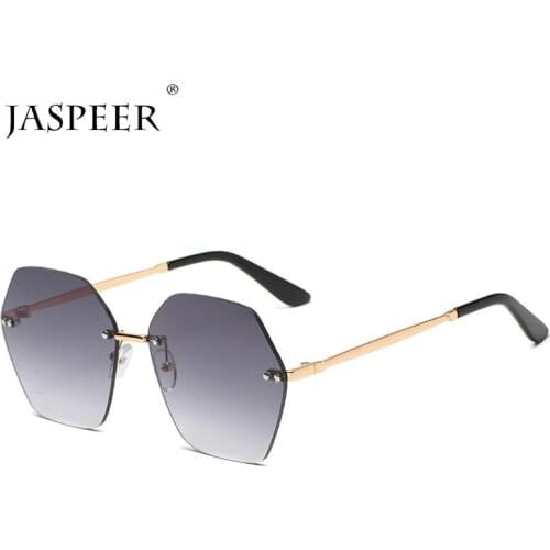 JASPEER Classical Rimless Sunglasses Women Gradient Sun Glasses Men UV400 Shades Geometry Vintage Frameless Oculos De Sol