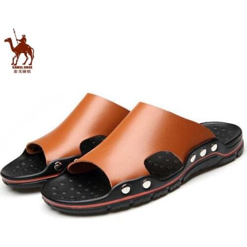 CAMEL JINGE Brand Men Outdoor Beach Slippers Sports Shoes Summer Breathable Leather Walking Men Shoes Klapki Basenowe