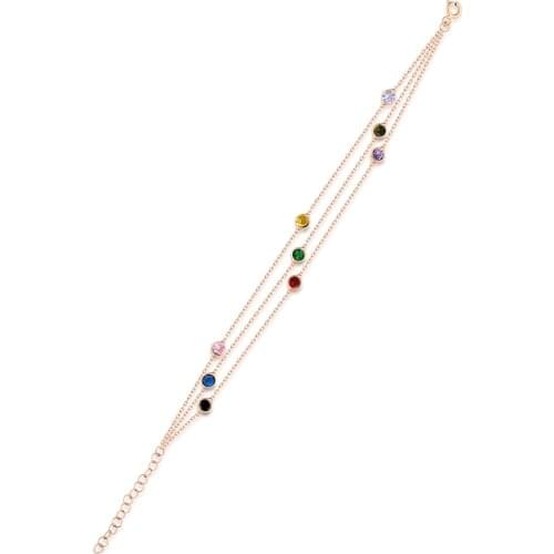 Silver rose colorful cubic zirconia three chain