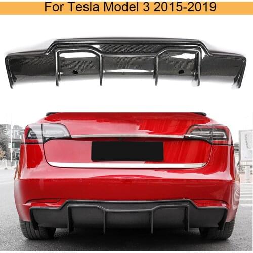 Carbon Fiber Car Rear Bumper Diffuser Lip For Tesla Model 3 2015 - 2019 Rear Bumper Diffuser Lip Spoiler Apron Protector