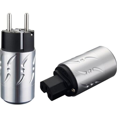 Viborg VE502S+VF502S Aluminium Pure Copper Silver Plated Audio Schuko Power Connector IEC Plug