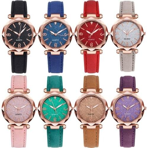 Ladies Watch Starry Frosted Leather Strap Surface Quartz Clocks Simple Fashion Casual Woman Wristwatches Moda Feminina relogios