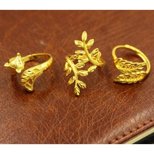 Dubai 24K Gold Fox Ring Ladies Leaf Index Finger Ring Engaged Bridal Wedding Ring Adjustable Hand Jewelry for Women Freeshipping