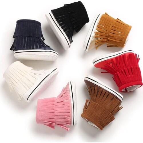 Focusnorm Winter Boy Girls Baby Snow Boots Warm Crib Toddler Anti-Slip Shoes Toddler Prewalker Tassels Soft Sole Crib Shoes