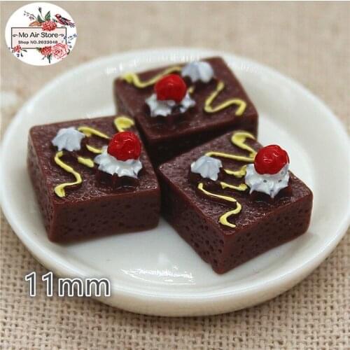 10PCS Chocolate Strawberry cake Dessert Resin Flat back Cabochon Miniature food Art Supply Decoration Charm