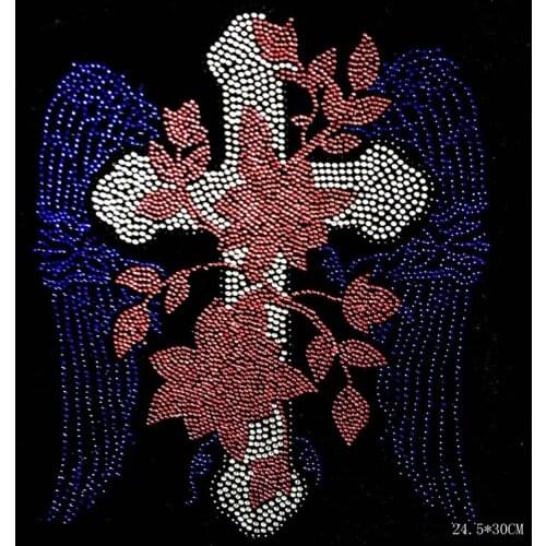 2pc/lot Big wing iron on transfer patches hot fix rhinestone motif designs iron on transfer appliques for shirt