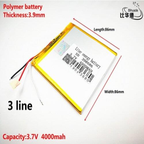 3 line Good Qulity 3.7V,4000mAH 398686 Polymer lithium ion / Li-ion battery for tablet pc BANK,GPS,mp3,mp4