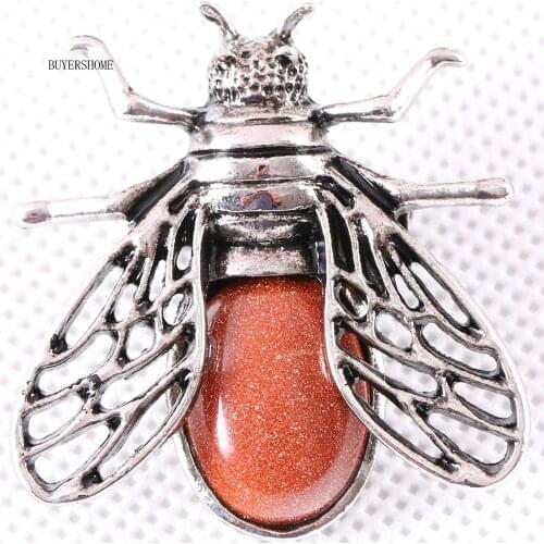 37x37MM Cicada Brooch Natural Stone Sandstone Bead Pendant For Men Women Jewelry Gift 1Pcs K624