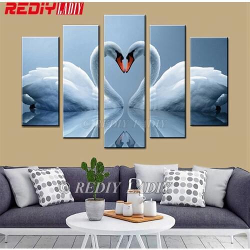 DIY Diamond Painting Triptych 5D Diamond Mosaic Swan Love 5 Panels Modular Picture Wall Art Rhinestones Cross Stitch Home Decor
