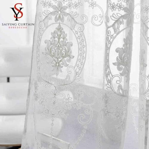 Embroidered White Tulle Window Curtains For Living Room Europe Floral Sheer Voile Curtain for Bedroom Kitchen Drape Blinds Decor