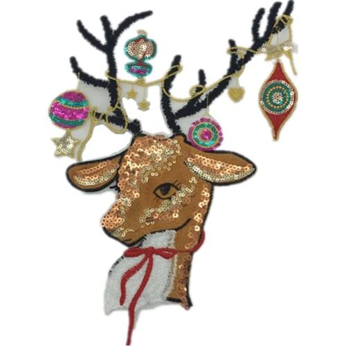 PVC Paillette Sequin Appliques Patches DIY Scrapbooking Craft Multicolor Christmas Reindeer 28cm(11") x 22cm(8 5/8"), 1 Piece