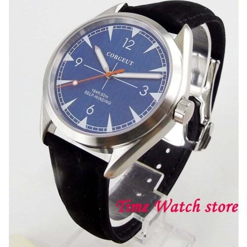 Corgeut 41mm MIYOTA 8215 5ATM Automstic mens watch Brushed blue dial luminous sapphire glass waterproof 2011