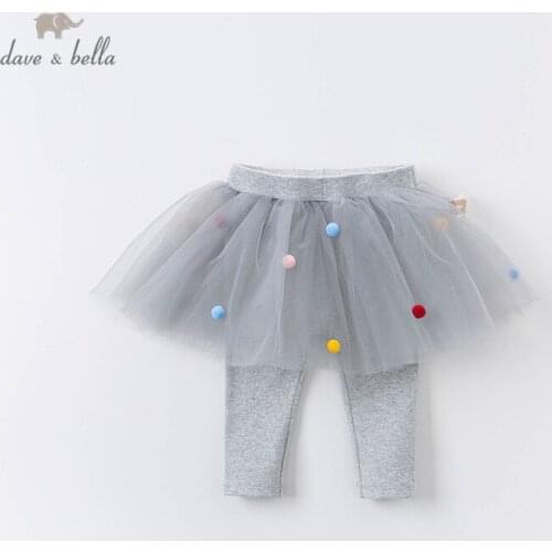 DBM14516-2 dave bella autumn baby girls fashion ball mesh pants children full length kids pants infant toddler trousers
