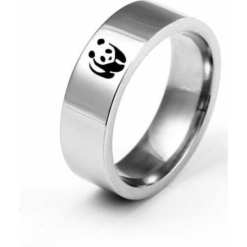 MOREDEAR Charm Design 6mm Stainless Steel Ring For Men and Women Panda Ring
