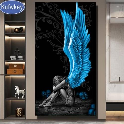 Fantasy Demon Angel Diamond Painting Picture of Rhinestones Round diamond embroidery Blue Girl diamond cross-stitch 5D Art