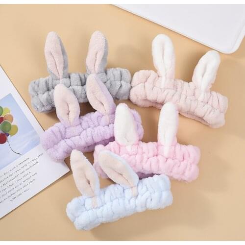 Girls Flannel Cute Rabbit Ears Headband Women Turban Candy Color Simple Masking Hair Band Fashion Wash Face Headbands Headwear