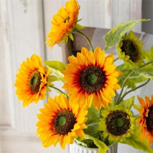 High Quality Artificial flower Sunflower Luxurious Bouquet Wedding Decoration Home Table Decor Fake Flowers Simulation Flowers