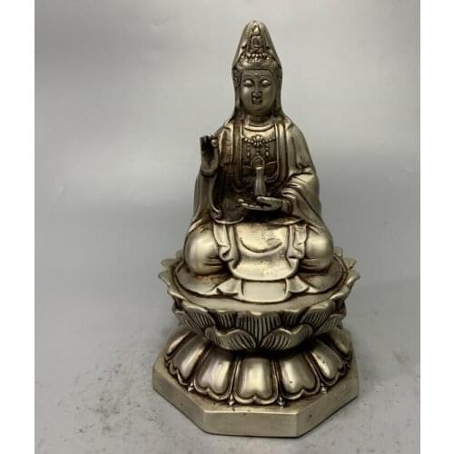 China White copper archaize Guanyin bodhisattva crafts statue
