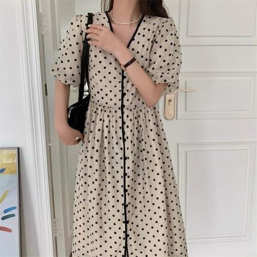 Korean Sweet and Light Long Polka-dot Dress