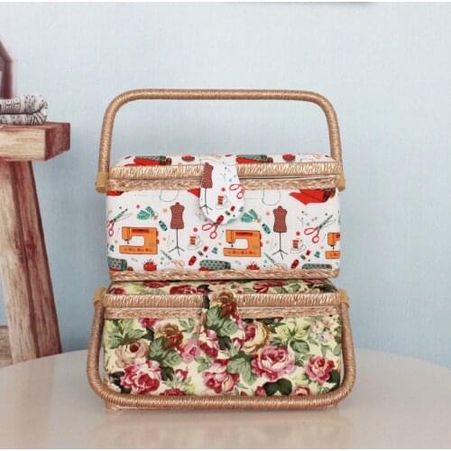 Handmade Sewing Tool Basket Household Storage Box Layer Thread Needle Organizer Vintage Craft
