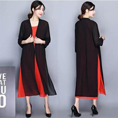 Summer Kimono Cardigan Tops Women Solid Chiffon Loose Shawl Tops Long Beach Split Blouse Sun Protection Clothing