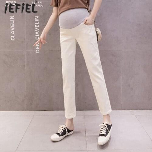 Summer Vintgae Stretch Washed Denim Maternity Jeans Summer Fashion Pregnancy Skinny Pencil Trousers for Pregnant Women Pants