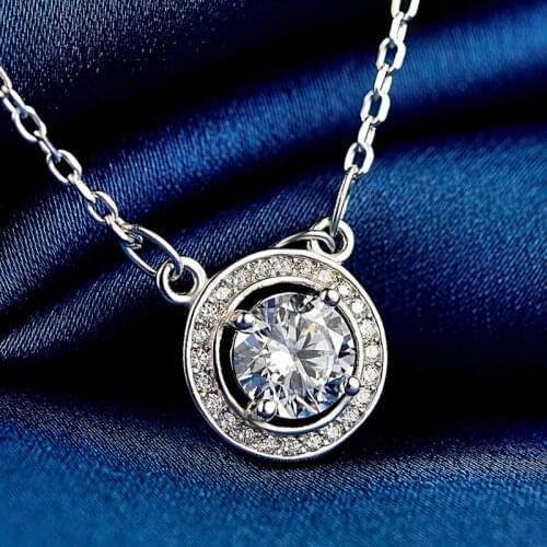 LIAMTING Fashion New 100% Real Silver Round Pendant Necklaces For Lady Simple CZ Charms Chains Silver Pendant Necklaces VA014