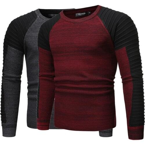 COLDKER men casual winter swearter long sleeves streetwear round neck tops males patchwork clothing