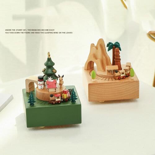 11 models Christmas tree Music Box Wood roller coaster train Hand Operated Spin Bedroom decoration Crafts Birthday Gift For Kid