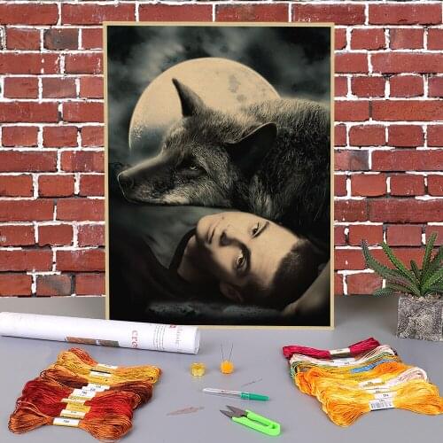 Wolf Animal Pre-Printed 11CT Cross-Stitch Kit DIY Embroidery DMC Threads Sewing Craft Hobby Painting Home Decor Different