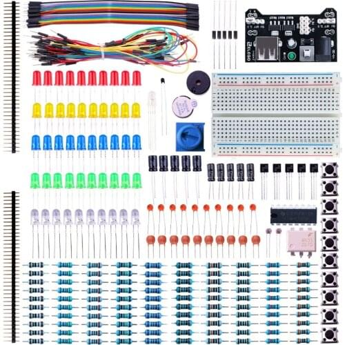 Electronic Fun Kit Bundle with Breadboard Cable Resistor, Capacitor, LED, Potentiometer (235 Items) with plastic box