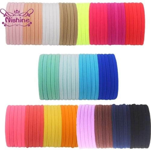 Nishine 50pcs/lot Solid Color Traceless Elastic Headband Fashion DIY Handmade Accessories Infant Nylon Hairband Holiday Gifts