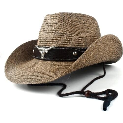 2019 New Women Men Hollow Western Cowboy Hat Lady Dad Beach Sombrero Hombre Straw Panama Cowgirl Jazz Sun Cap Size 56-58CM
