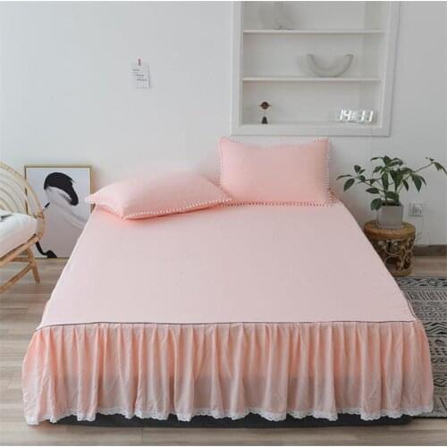 Solid Bed Skirt Cotton Fitted Sheet Soft Comfortable Lace Bedsheet Single King Queen Mattress Cover Bedspread with Elastic Band