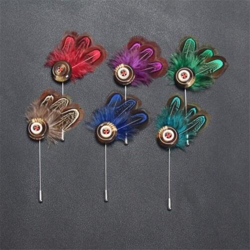 Wholesale Brooch 5Pcs/Lot Feather Men Brooches And Pins For Suits Colorful Brooch Lapel Pin Men