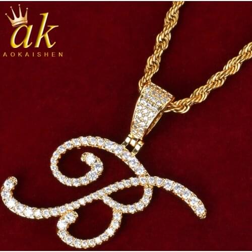 Cursive script Letters Rock Pendant Necklaces Rope Chain For Men Cubic Zircon Hip Hop Street Jewelry