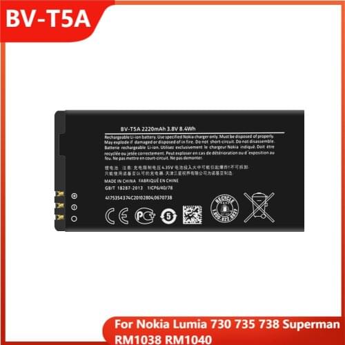 Original BV-T5A Phone Battery For Nokia Lumia 730 735 738 Superman RM1038 RM1040 Replacement Rechargable Batteries 2200mAh