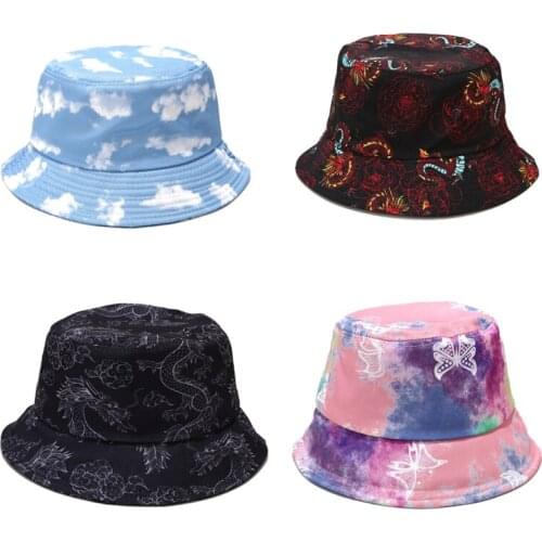 2021 Fisherman Hat for Men Women Outdoor Leisure Bucket Hat Butterfly Tie dye Fire Cloud Dragon Print Sunscreen Female Sunhat