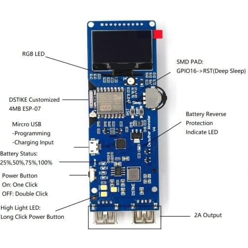 DSTIKE WiFi Deauther Monster V4 | ESP8266 18650 development board | Reverse Protection | Antenna Case | Power Bank Function