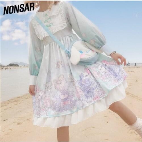NONSAR Sweet Lolita Dress Student Female Princess Long Sleeve Kwaii Cute INS Hot Sale JSK Dress For Soft Girls