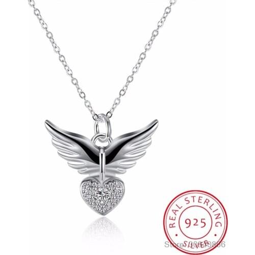 925 sterling silver for women wedding Noble Beautiful fashion Elegant charm pretty Angel wings heart Zircon Necklace jewelry