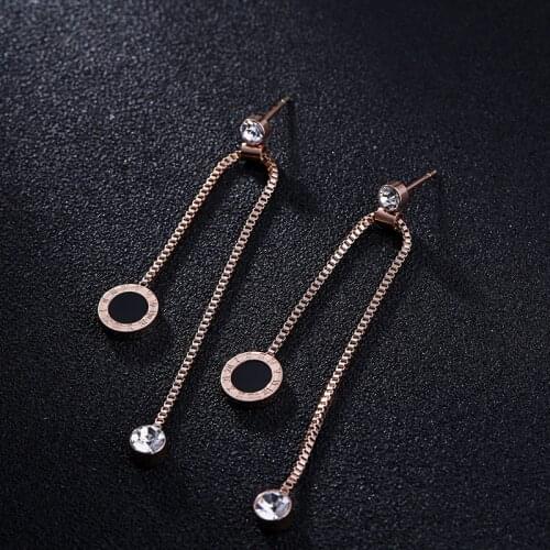 New Fashion Roman Numerals Tassel Acrylic Crystal Drop Earrings For Women Stainless Steel Earring Luxury Brand Jewelry Brincos