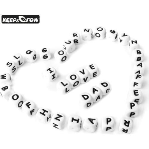 KEEP&GROW 50Pcs/lot Letter Silicone Beads 12mm Food Grade Silicone Beads Baby Teether DIY Pacifier Pendant Baby Jewelry Making
