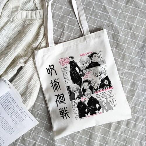 Women bag Jujutsu Kaisen canvas bag Japanese Anime women shoulder bag ins Harajuku large capacity Vintage cartoon shopper bags