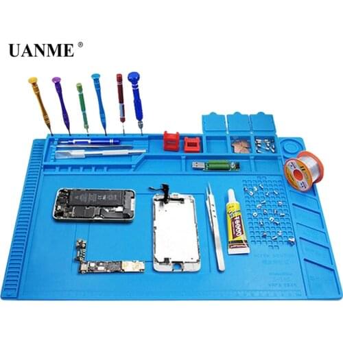 UANME 45x30cm Heat Insulation Silicone Pad Desk Mat Maintenance Platform for BGA Soldering Repair Station with Magnetic Section