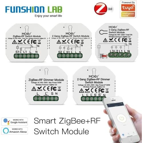 Tuya ZigBee 3.0 Smart Light Switch Relay Module 1/2/3 Gang Smart Life/Tuya App Control, Works with Alexa Google Home Yandex