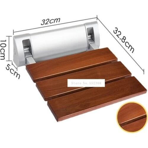 High-quality Strengthen Solid Wood Bathroom Bath Shower Folding Seat Shower Wall Chair Bathroom Stool Wall Mounted Shower Seat