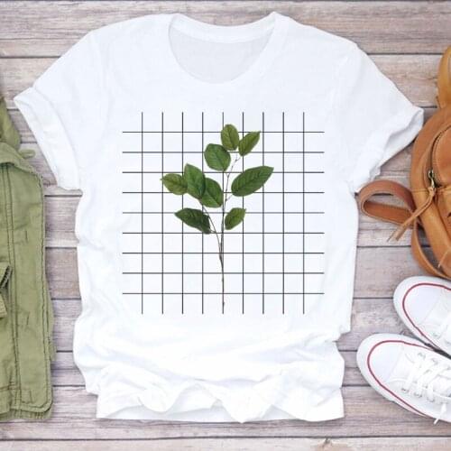 New Women T Shirt Fashion Tee Casual Tops Geometric Plant Flower Print T-shirt Simple Design Female Ladies Short Sleeve Tee Tops