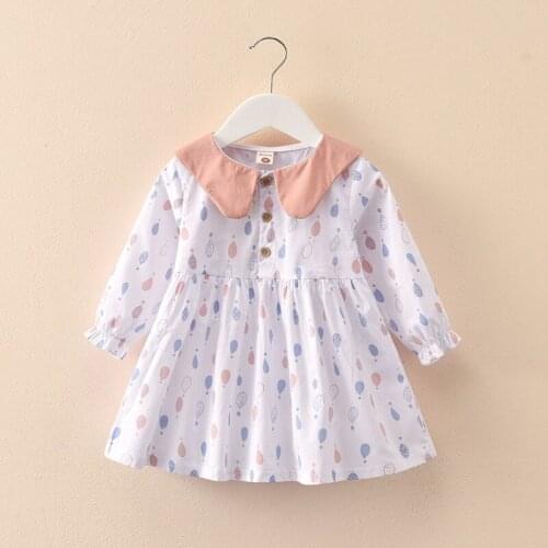 2-7 Years Baby Girl Long Sleeve Dress Korean Cute Water Drop Printing Doll Collar Dress For Toddler Girl Kids Princess Dress